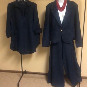 Navy Wide Leg Linen Pants